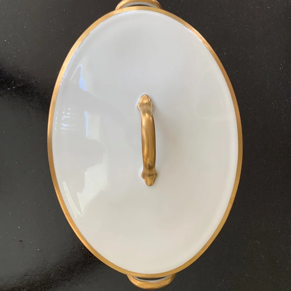 Vintage Limoges France Theodore Haviland Claridge Gold Trim Covered Serving Dish